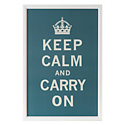 Framed Poster of Keep Calm and Carry On in Blue