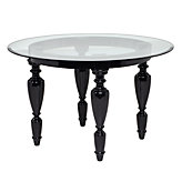 The Silhouette, A High Gloss Black Lacquer Turned Leg Dining Table with Glass Top