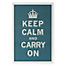 Framed Poster of Keep Calm and Carry On in Blue